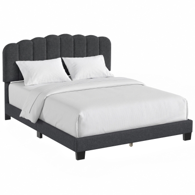 HOMCOM Queen Size Bed Frame with Adjustable Headboard, Linen-Feel Upholstered Platform Bed Frame with 12 Slat Support Dark Grey