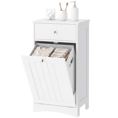 HOMCOM Laundry Cabinet with Drawer & Hidden Tilt-Out Hamper, White