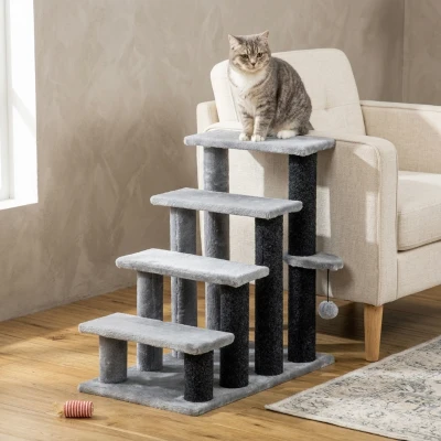 PawHut Cat Tree Tower with Scratching Post & Play Ball
