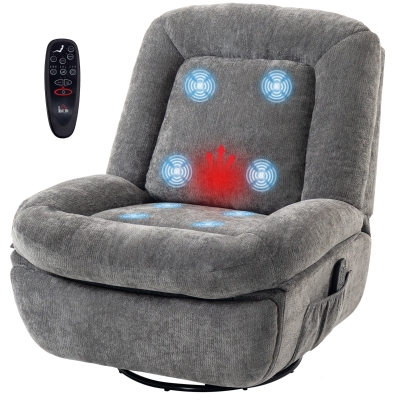 HOMCOM Power Recliner Chair, Massage Heat Swivel Rocker, Gray