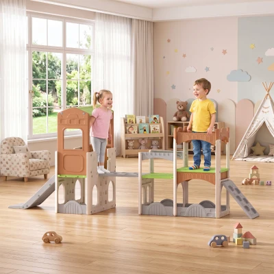 Qaba 8-in-1 Toddler Indoor Slide Playset with Climber & Storage