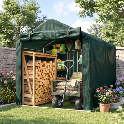 Outsunny Outdoor Storage Shed, UV Resistant Bike Tent with Roll-up Zipper Door, Portable Shed for Bike, Motorcycle, Dark Green