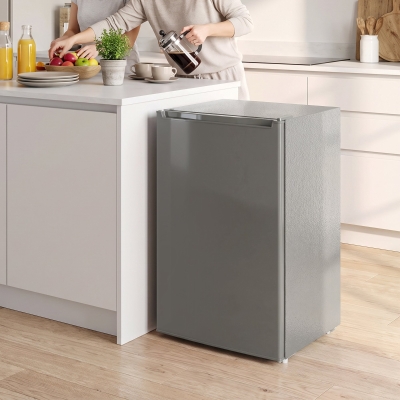 HOMCOM Compact Upright Freezer, 2.1 Cubic Feet Mini Freezer with Reversible Door, 2 Shelves, Adjustable Temperature, Grey