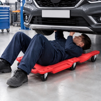 HOMCOM 40" Mechanic Creeper, 330 LBS Capacity, Low Profile, Padded Headrest, 2 Tool Trays, 6 Casters for Auto Repair, Red