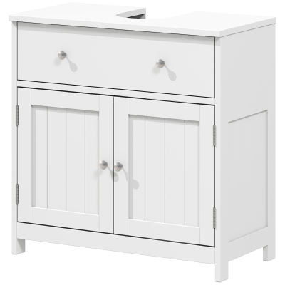 HOMCOM Modern Bathroom Vanity Cabinet, Freestanding Under Sink Storage with Drawer, U-Shaped Cutout for Pedestal Sink, White