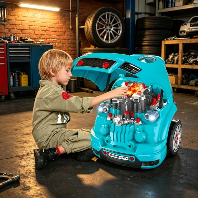 Qaba Kids Mechanic Truck Engine Toy Set, Teal