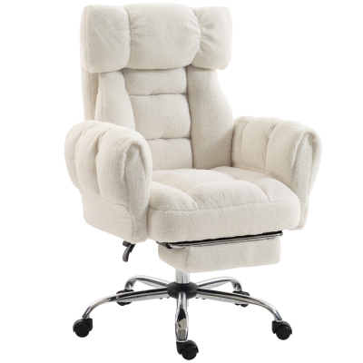 HOMCOM Office Chair Wide Seat, Flip-Up Arms, Recline, Footrest, White