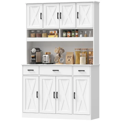 HOMCOM 73" Pantry Cabinet with Charging Station, Tall Kitchen Hutch with Microwave Stand, Kitchen Pantry Storage Cabinet, White