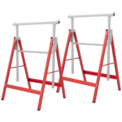 HOMCOM Set of 2 Adjustable Steel Folding Saw Horses, Red