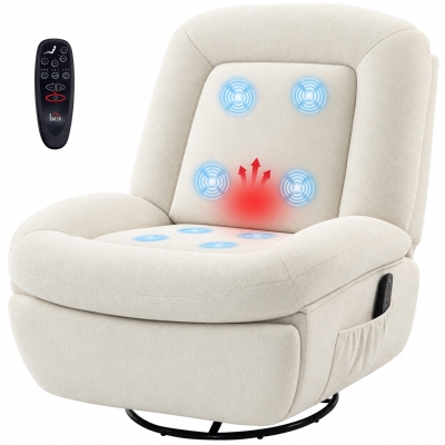 HOMCOM Power Recliner Chair Massage Heat Swivel Chenille, Cream White