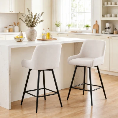 HOMCOM Swivel Counter Bar Stools with Linen Seat, Cream White