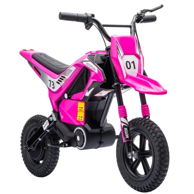 Qaba Kids Electric Motorcycle 24V 180W, 12" Tires, Pink
