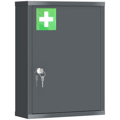 kleankin Lockable Medicine Cabinet 16"x21", 3-Tier Steel, Gray