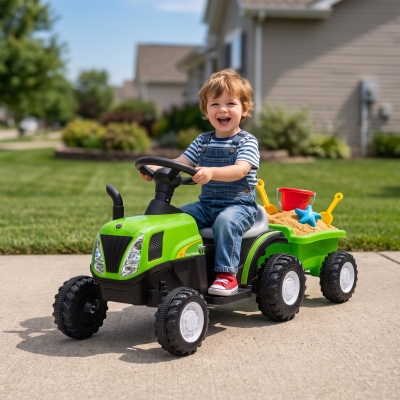 Qaba 2 in 1 Kids Ride On Tractor, 6V Electric Vehicle with Detachable Trailer, Music, Horn, Lights for Ages 1-3 Years, Green