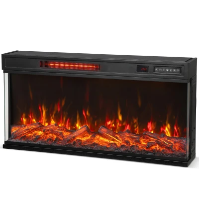 HOMCOM 36" Electric Fireplace Insert, Wall Recessed, Freestanding 1500W 3-Sided Linear Fireplace Heater with Adjustable Flame