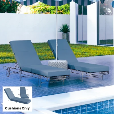 Outsunny Set of 2 Outdoor Chaise Lounge Cushions, 4" Thick, Navy Blue