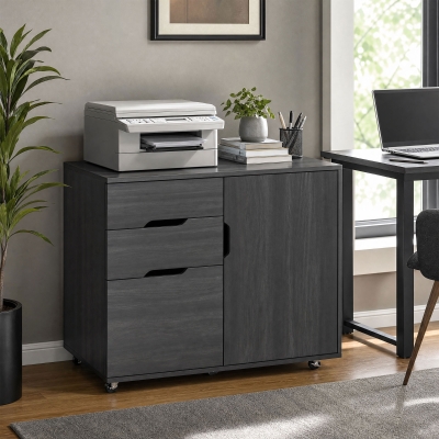 HOMCOM Filing Cabinet with File Drawer File Cabinet with Adjustable Shelf and 3 Drawers Black