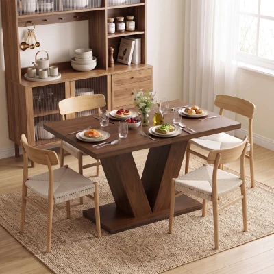 HOMCOM Modern Dining Table for 4, Rectangular, Dark Walnut