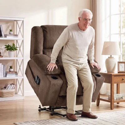 HOMCOM Power Lift Recliner Chair, Massage Heat, Wide Seat, Brown