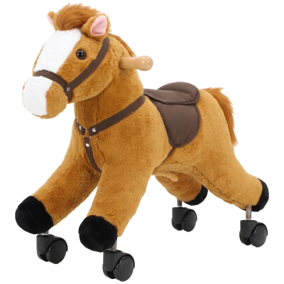 Qaba Plush Ride-On Horse Toy with Wheels for Toddlers 18-36M, Brown