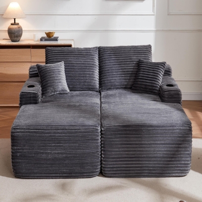 Restful Fabric Sectional Sofa with Double Chaise and Deep Seat, 69'' L x 61" W x 30" H, Grey