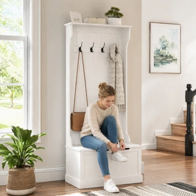 Hall Tree 28.25" x 15.5" x 67" Cream White