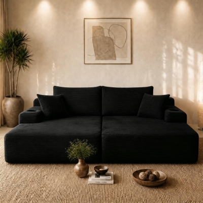 Lasting Corduroy Sectional Sofa with Double Chaise and Deep Seat, 69'' L x 61" W x 30" H, Black