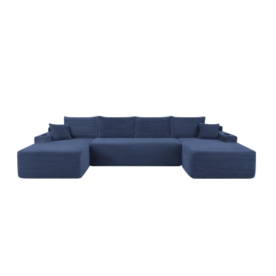 Vibrant Corduroy Sofa with U-Shaped Double Chaise and Side Pockets, 126'' L x 66" W x 26" H, Blue