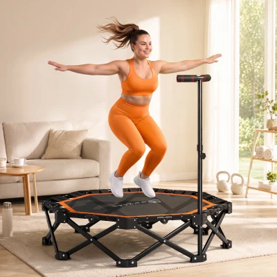Soozier 42" Foldable Mini Trampoline, 550lbs, Adjustable Handle, Orange