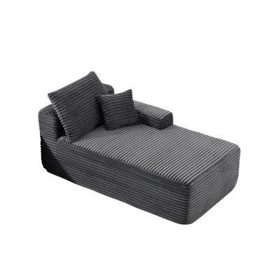 Modern 37.5-inch Right Chaise with Plush Grey Velvet, 66'' L x 39" W x 33" H, Gray