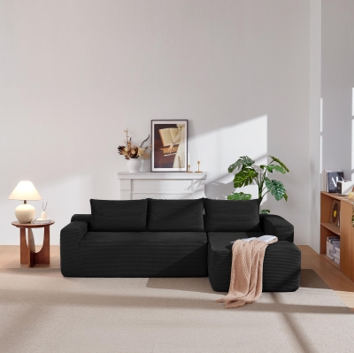Modern Cloud Sectional with Right L-Shape Chaise and Deep Seat, 97'' L x 60" W x 31" H, Black