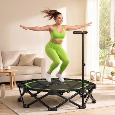 Soozier 42" Foldable Mini Trampoline, 550LBS, Adjustable Handle, Green
