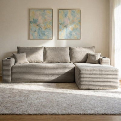 Modern Cloud Sectional with L-Shape Chaise and Side Pockets, 108'' L x 63" W x 23" H, Coffee