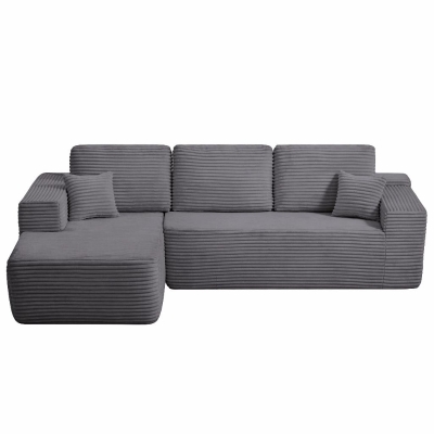 Luxe Fabric Sofa with L-Shaped Chaise and Side Pockets, 104'' L x 67" W x 32.5" H, Grey Left
