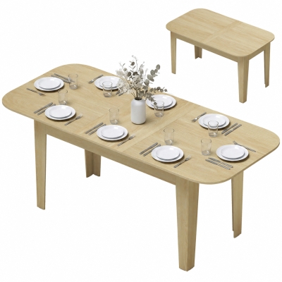 HOMCOM Extendable Dining Table, Farmhouse Oak, Seats 4-6