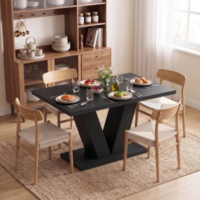 HOMCOM Modern Dining Table, 47.2" Rectangular Black Wood, 4-Seater