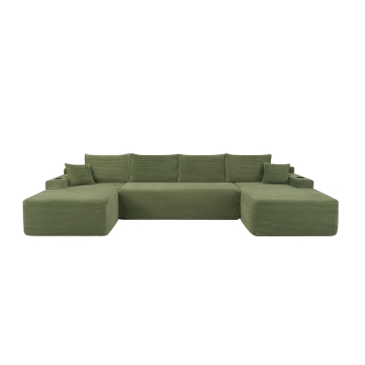 Modern Sectional with U-Shape Chaise and Cup Holder, 126'' L x 66" W x 26" H, Green