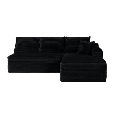 Versatile Corduroy Sectional Sofa with L-Shaped Chaise and Deep Seat, 96'' L x 66" W x 33" H, Black