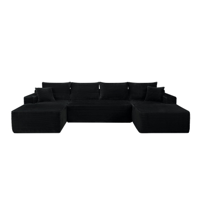 Regal Fabric Sectional Sofa with U-Shaped Chaise and Side Pockets, 126'' L x 66" W x 26" H, Black
