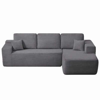 Gentle Fabric Sofa with L-Shaped Chaise and Side Pockets, 104'' L x 67" W x 32.5" H, Grey Right