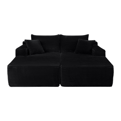 Fresh Fabric Sectional Sofa with Dual Chaise, Deep Seat and Cup Holder, 76'' L x 66" W x 26" H, Black