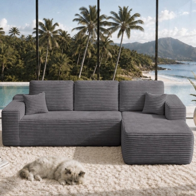 Gentle Fabric Sofa with L-Shaped Chaise and Side Pockets, 104'' L x 67" W x 32.5" H, Grey Right