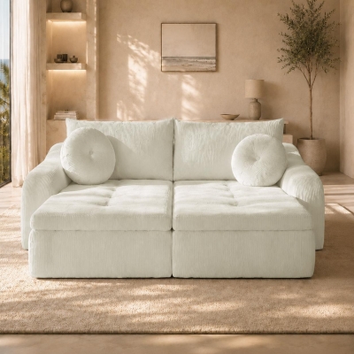 Cozy 2-Piece Chaise Lounge Set with Left and Right Design, 66'' L x 76" W x 23" H, White