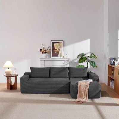 L-Shape Sectional Couch with Right Chaise and Deep Seat, 96.5'' L x 60" W x 31" H, Grey