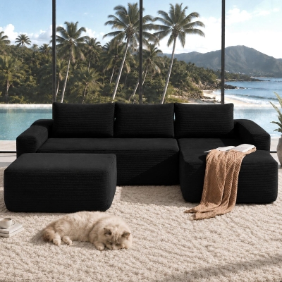 Cozy Modular Sectional Sofa with U-Shape Chaise and Side Pockets, 104'' L x 67" W x 32.5" H, Black