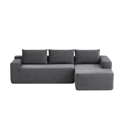 L-Shape Sectional Couch with Right Chaise and Deep Seat, 96.5'' L x 60" W x 31" H, Grey