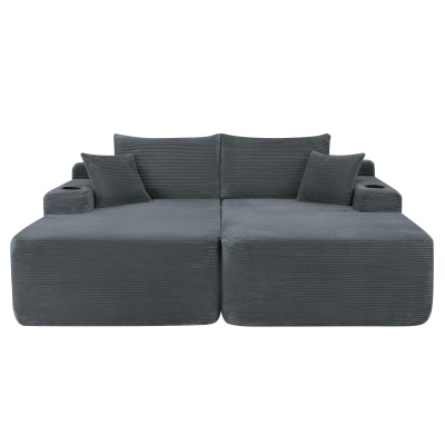 Robust Corduroy Sectional Sofa with Double Chaise and Deep Seat, 69'' L x 61" W x 30" H, Grey