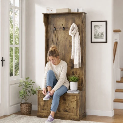 Hall Tree 28.25" x 15.5" x 67" Rustic Brown