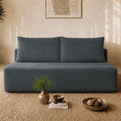 Cuddly Corduroy Chaise Lounge with Dual Seats and Cup Holders,57'' L x 35" W x 24" H, Grey