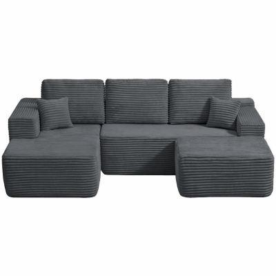 Lush Fabric Sofa with U-Shaped Chaise and Side Pockets, 104'' L x 67" W x 32.5" H, Grey Lef